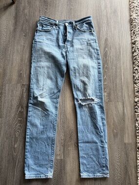 Levi's Light Blue Straight Leg Jeans with Knee Rip